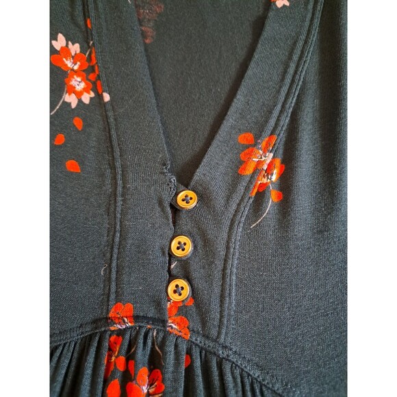 Free People Green Floral Flowy Long Sleeve Boho Plunge Neck Mini Dress Medium - Picture 3 of 12